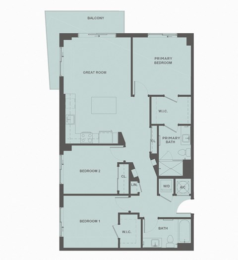 Floor plan for 3 beds, 2 baths, 1261 sqft